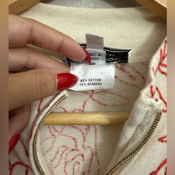 St. John Sport by Marie Gray Red Floral Zip Up Sweater - Picture 4 of 9